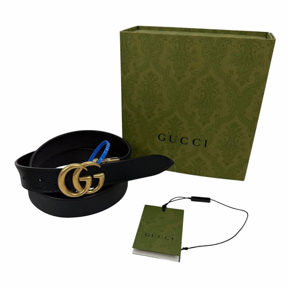 Gucci Double GG Reversible Leather Belt Black Brown Gold Buckle Size 120/ 48 - Picture 13 of 13